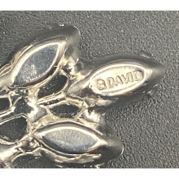 Vtg B David Brooch Silver Tone Brilliant Aurora Borealis Figural Leaf Signed - Picture 3 of 7